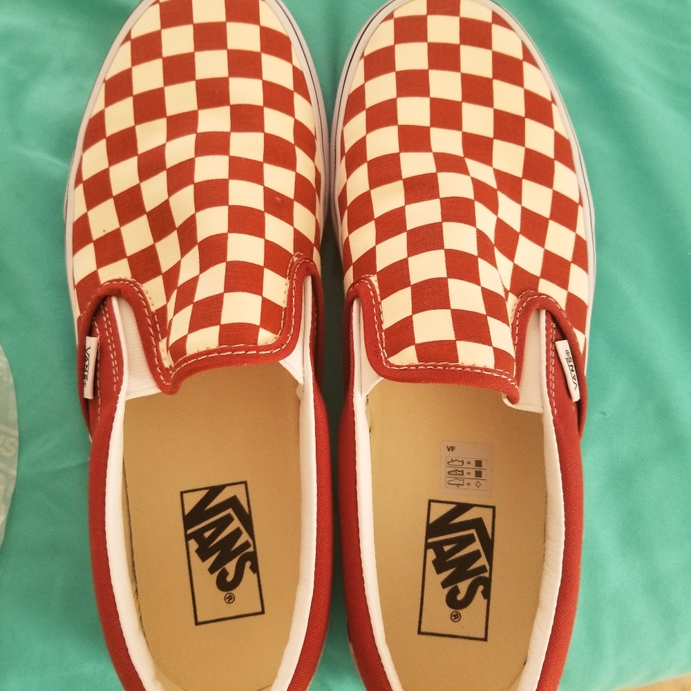 Vans classic slip ons, red checkered, women's 10 /